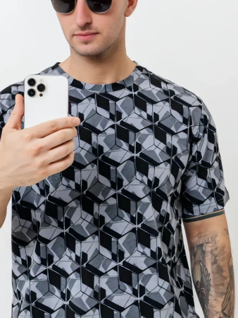 Футболка мужская оверсайз ФК678 куб серый